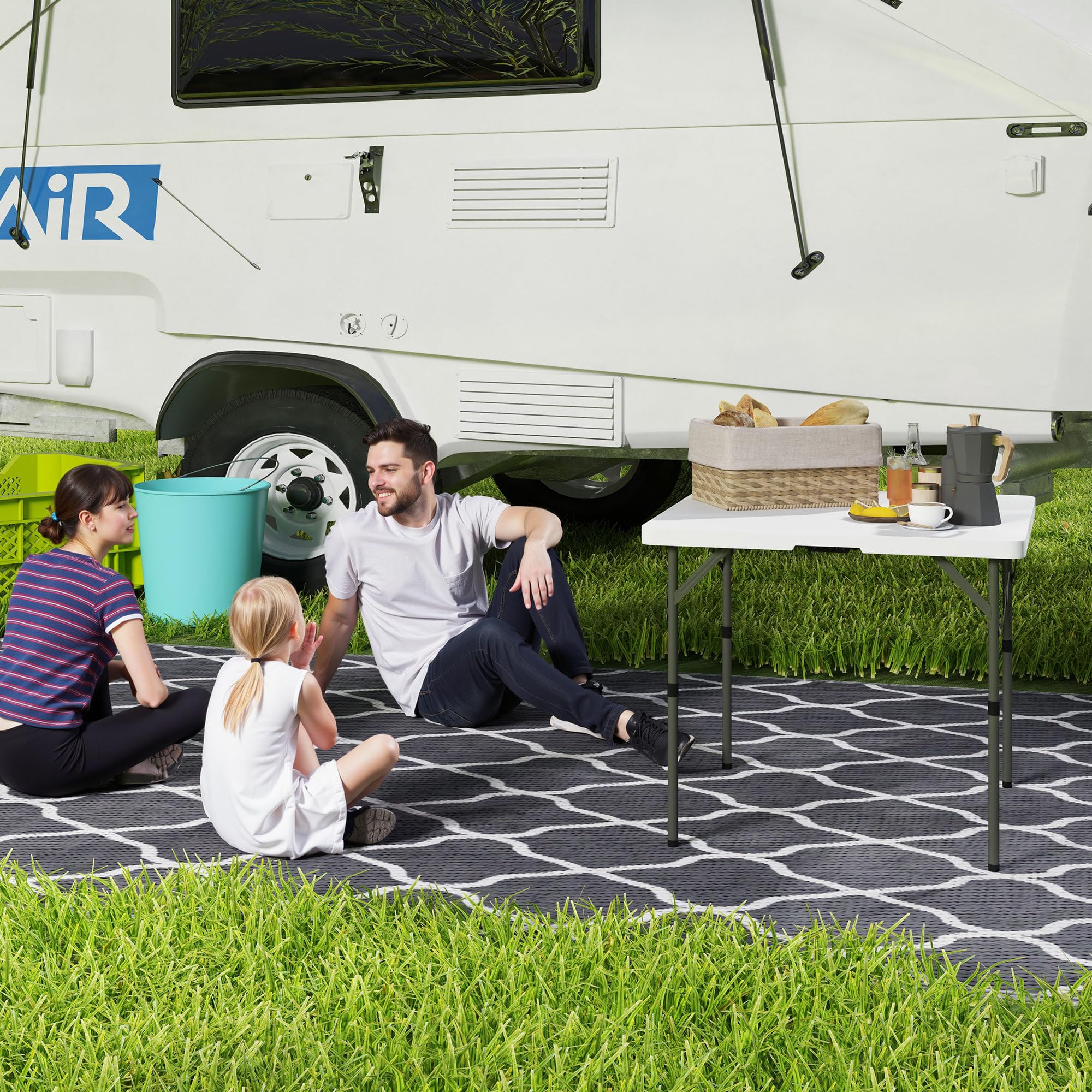 Outsunny Tavolo da Campeggio Pieghevole 86x86x74 cm Bianco HDPE e Metallo 2 Altezze Regolabili