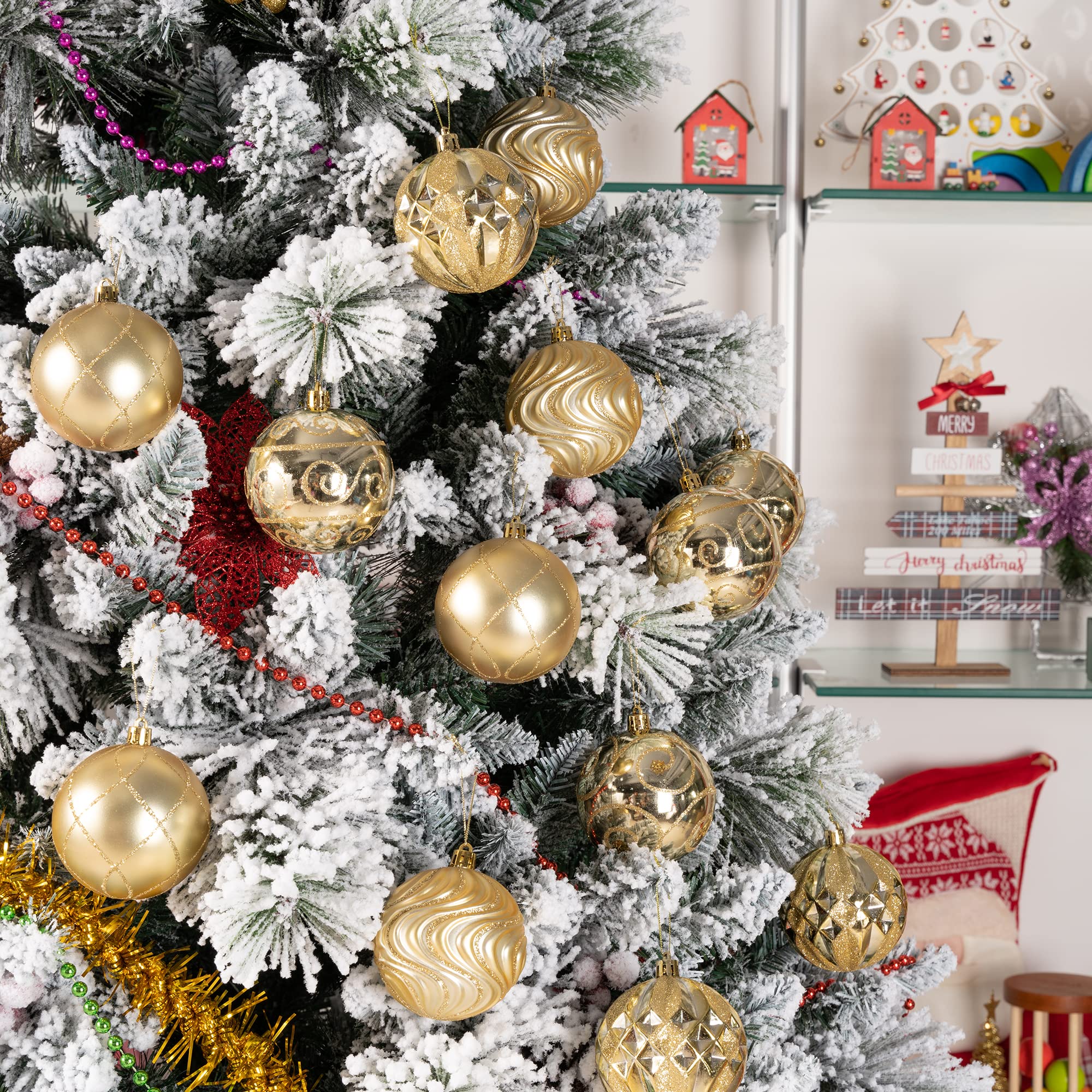 Adornos de Navidad – Juego de 16 adornos de bolas de Navidad, varios adornos de Navidad inastillables brillantes para árbol de Navidad, decoración de árbol de Navidad para vacaciones de Navidad