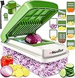 Mueller Vegetable Chopper 9 Blade, Mandoline Slicer, Food Veggie Chopper, Cheese Grater, Onion Vegetable Cutter with Container, Dicer, Kitchen Gadgets & Essentials, White Sand/Green