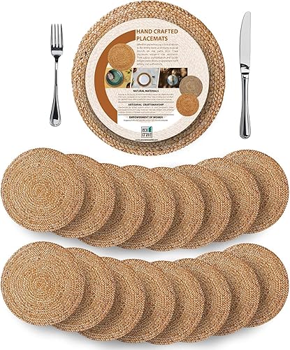 Miniatura 13 de Eco Crave Juego de 6 manteles individuales redondos tejidos de yute, naturales de 13 pulgadas, estilo bohemio, casa de campo, rústico, tejido a