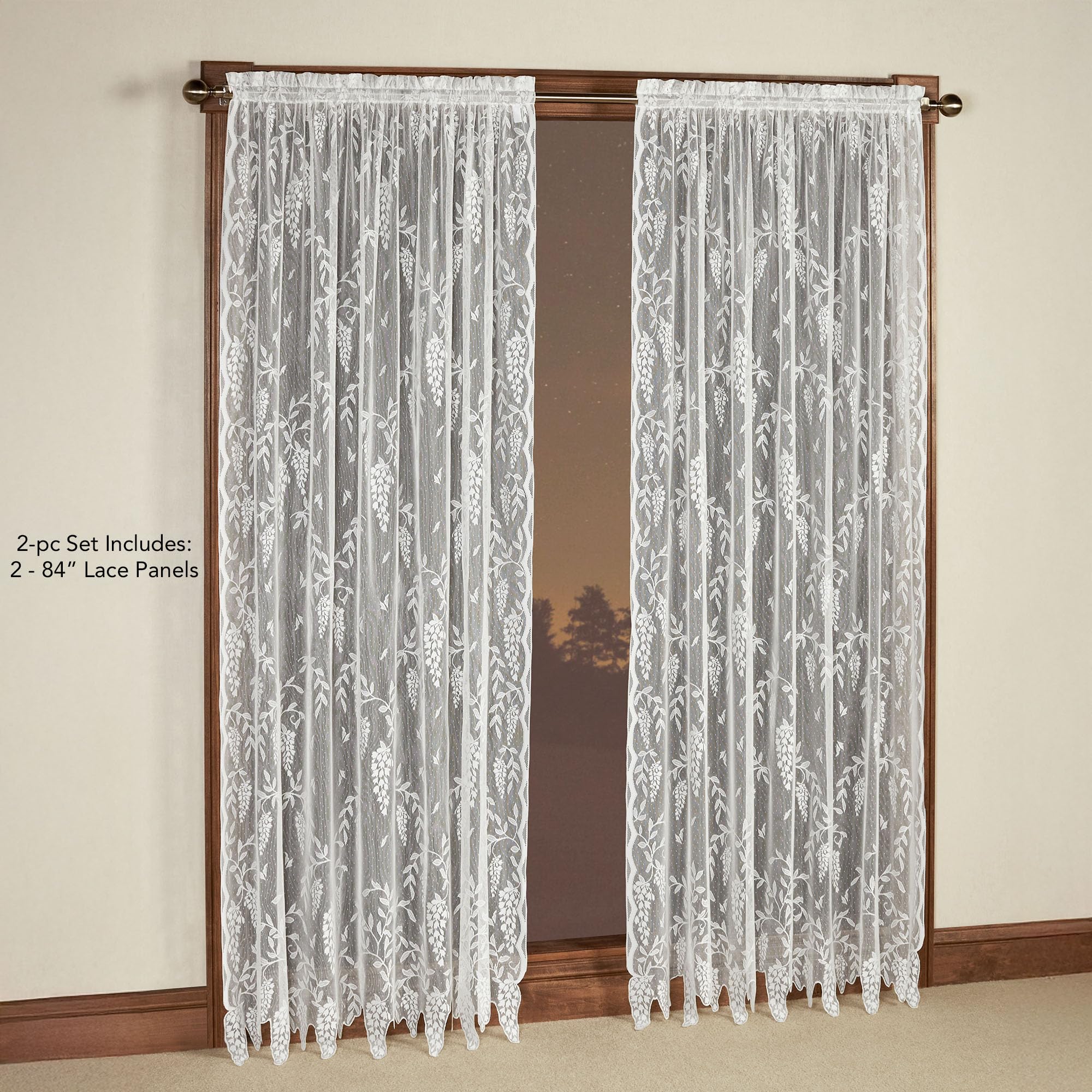 Luxury Sheer Polyester Wisteria Arbor Lace Window Treatment | Flower 84L Panel Pair | Timeless Classic Traditional | White | Elegance Charm | Rod Pocket Curtains | Machine Washable | Light Filtering
