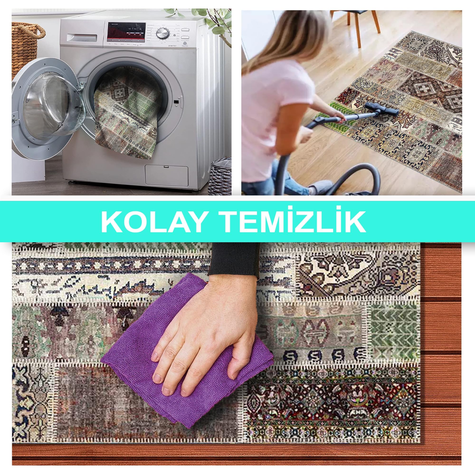 Latte Dizayn Maylin Kadife Pamuk Tabanlı Yıkanabilen Kaydırmaz Antibakteriyel Salon Halısı 60x240