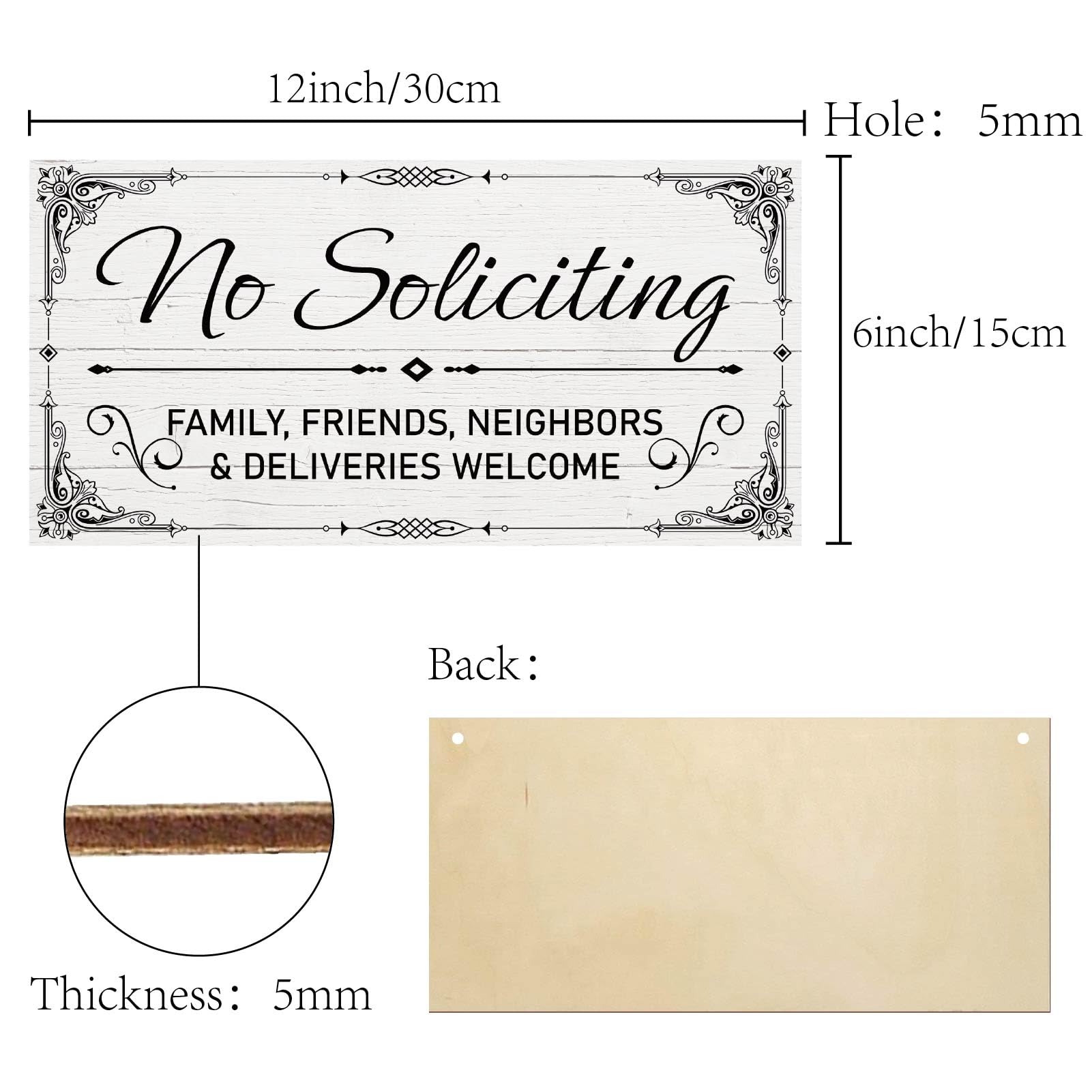 CREATCABIN No Soliciting Family Friends Neighbors & Deliveries Welcome Sign Farmhouse Wooden Hanging Sign Wood Plaque with Jute Twine Rustic Wall Art Decor for Home Decoration Farmhouse Gifts 12x6Inch - Image 2