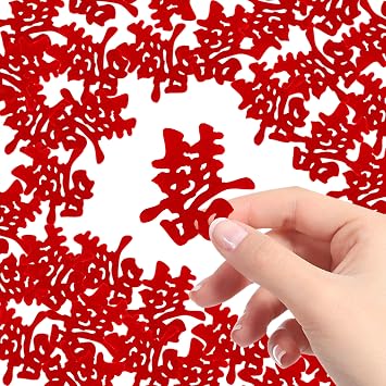 30-Pieces Mini Chinese Wedding Double Happiness Confetti- Flower Shape Table Scatter Confetti for Chinese Wedding Decor, Bridal Room, Bed Toss & Party Decoration Supplies