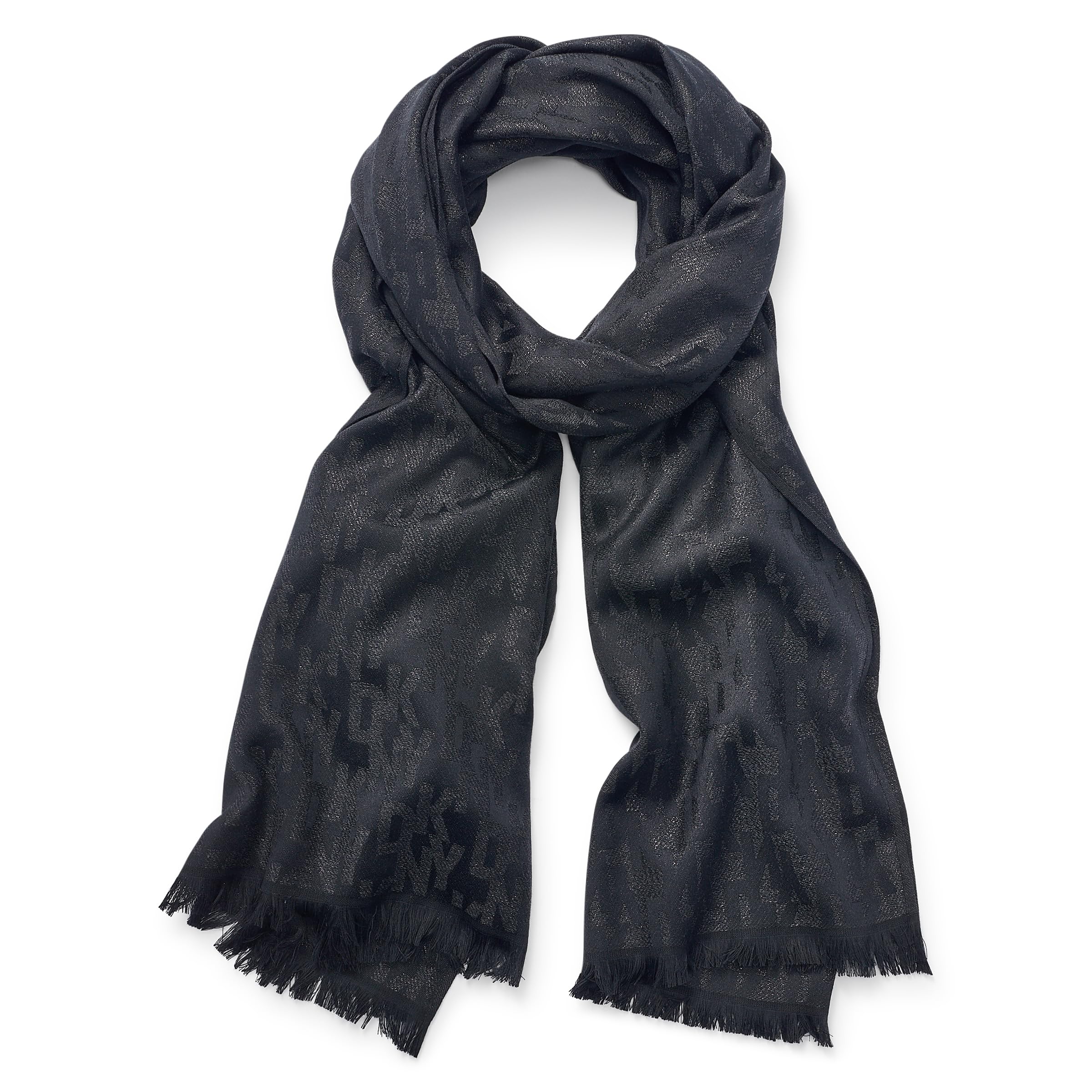 DKNY womens Oversized Eyelash Fringe Lurex Scarf, Black, One Size