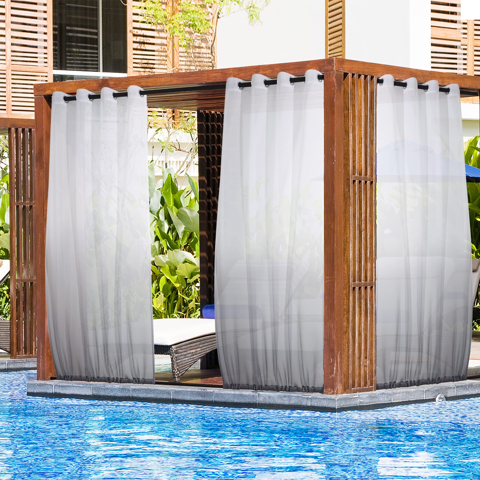 Anjee Waterproof Sheer Curtains for Patio 84 inches Grommet Top Rod Pocket Bottom Outdoor Semi Sheer Privacy Drapes with 2 Tiebacks for Gazebo, Porch, Sliding Door, 2 Panels 54 Wide x84 Length, Grey-image-8