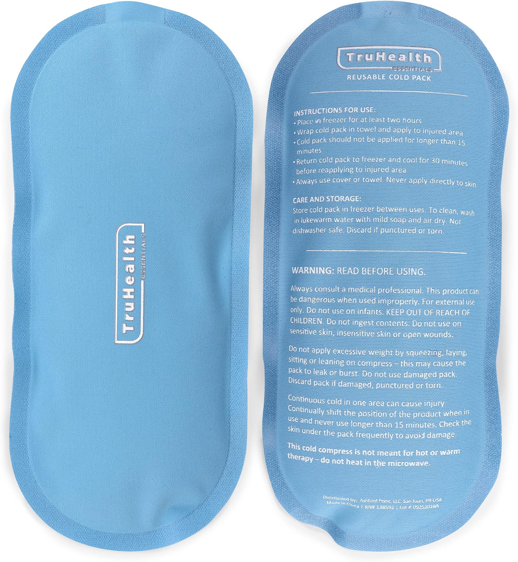Gel Cold Compression Ice Packs for Injuries - Gentle Fabric Cold Compress - Reusable Gel Pad for Knee & Back Relief - Flexible Ice Pack Conforms to Body Contours, 2 Count, 4.5 x 9.5 in, Blue