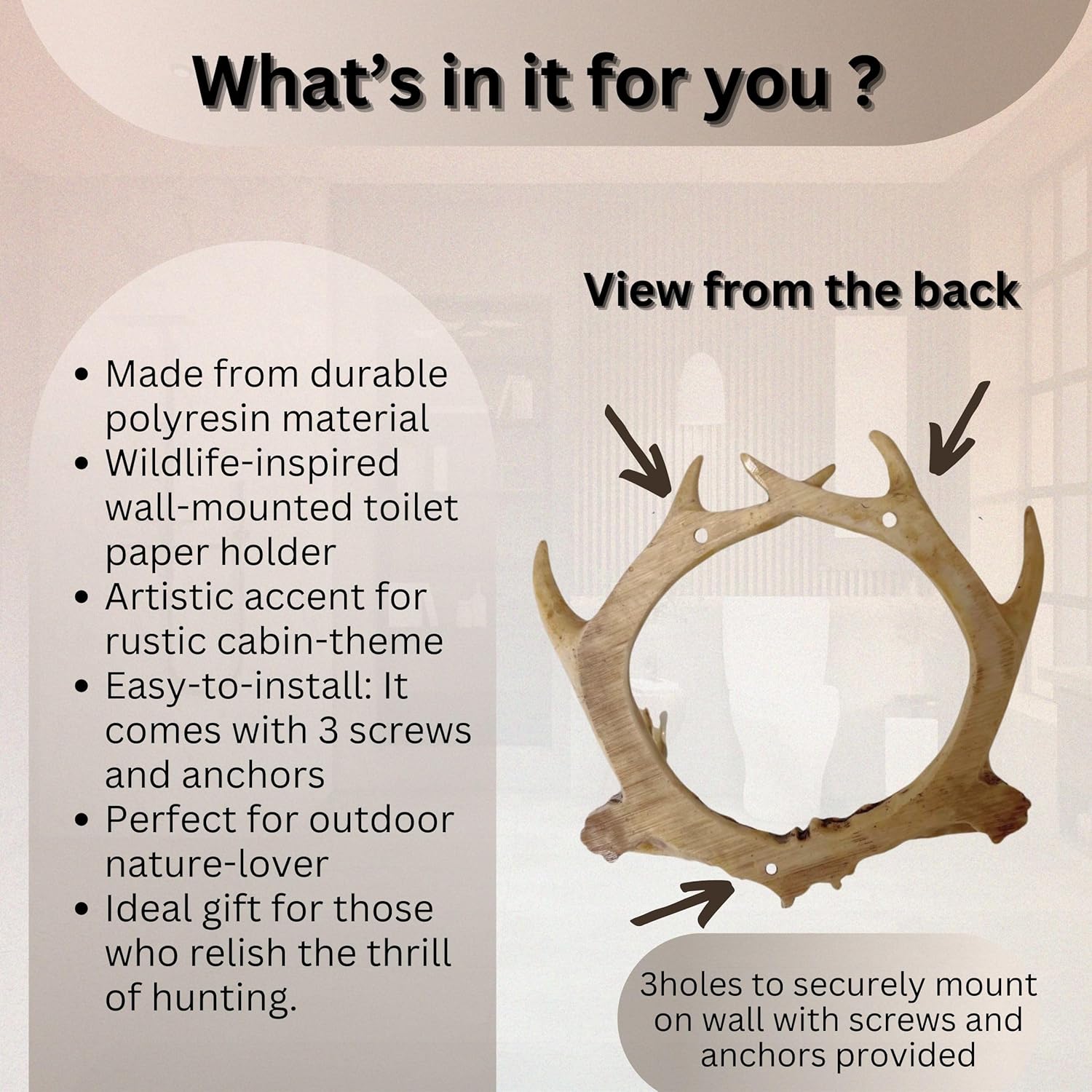 BestGiftEver Faux Antler Wall Mounted Toilet Paper Holder - Vintage Rustic Deer Bathroom Decor for Lodge Cabin Style - Toilet Paper Roll Holder for Wall Mounting with Wilderness-Themed for Restrooms