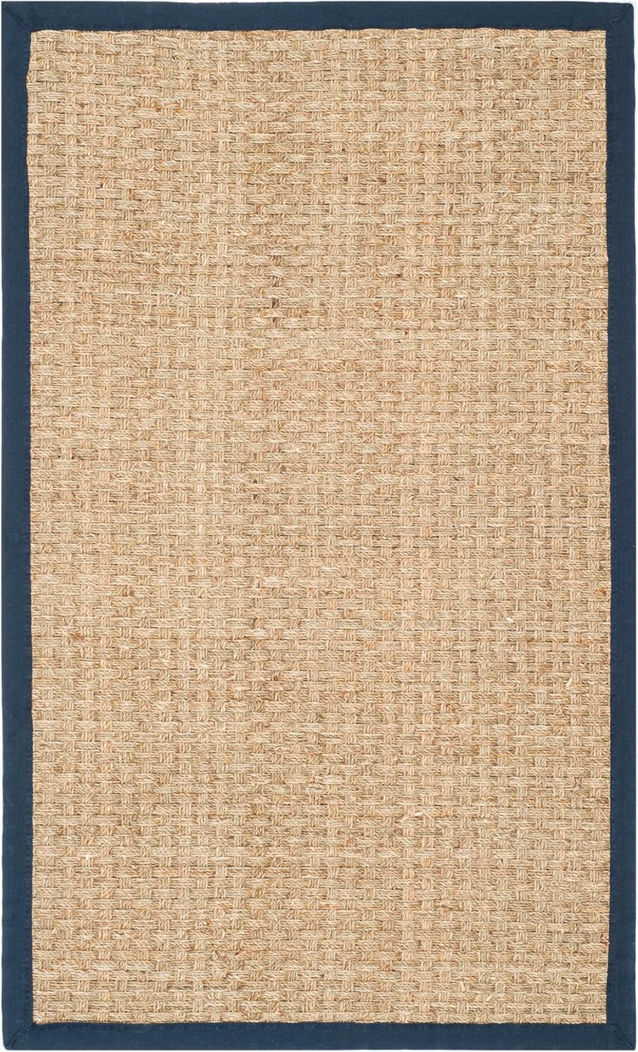 SAFAVIEH Area Rug 3x5 - Natural Fiber Collection - Natural & Blue, Border Basketweave Seagrass Design (NF114E)