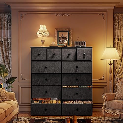 Miniatura 8 de Cómoda para Dormitorio Organizador de Cajones Cajones de Almacenamiento, Cómodas de Tela y Cajoneras, Marco de Metal Resistente, Superficie de Gris