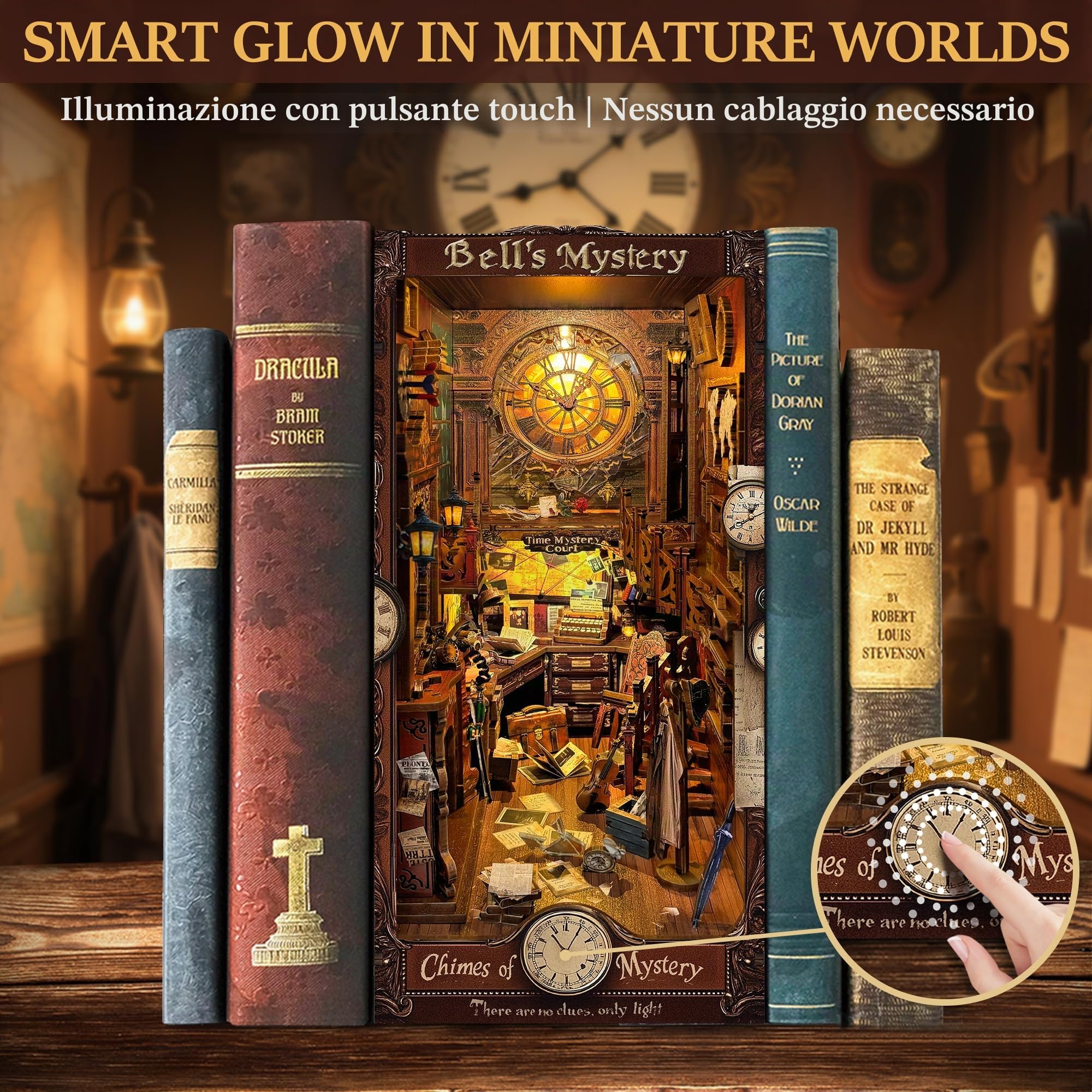 CRIOLPO Kit Book Nook DIY per Adulti - Casa in Miniatura con Luci LED da Montare, Modellismo 3D Creativo per Decorare Librerie - Regalo Originale per Appassionati di Fai da Te