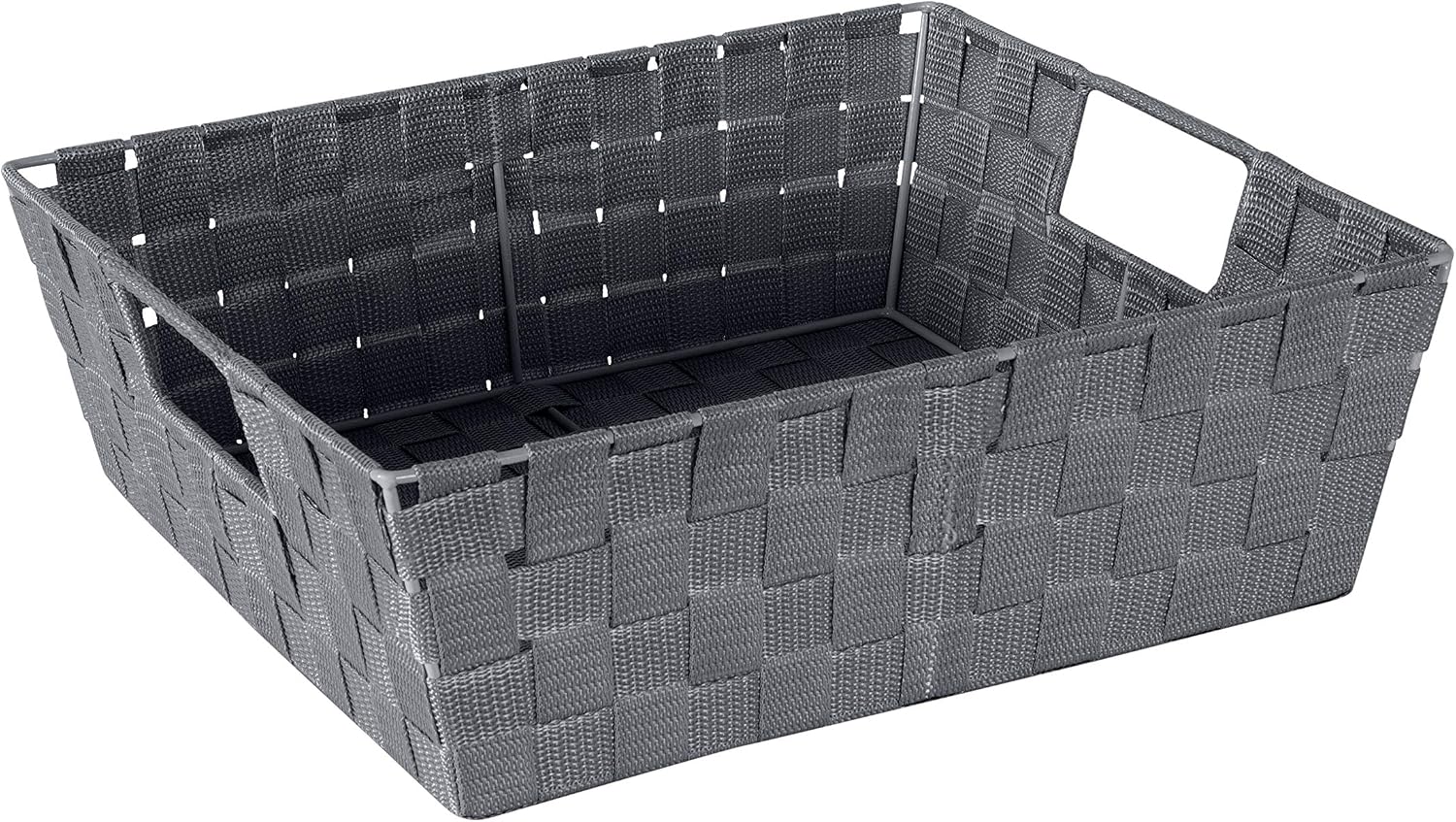 Simplify Large Shelf Woven Strap Tote | Decorative Storage Basket | Built in Handles | Organization | Closet | Bedroom | Bathroom | Nursery | Accessories | Toys | Gifts | 1 Pack | Grey