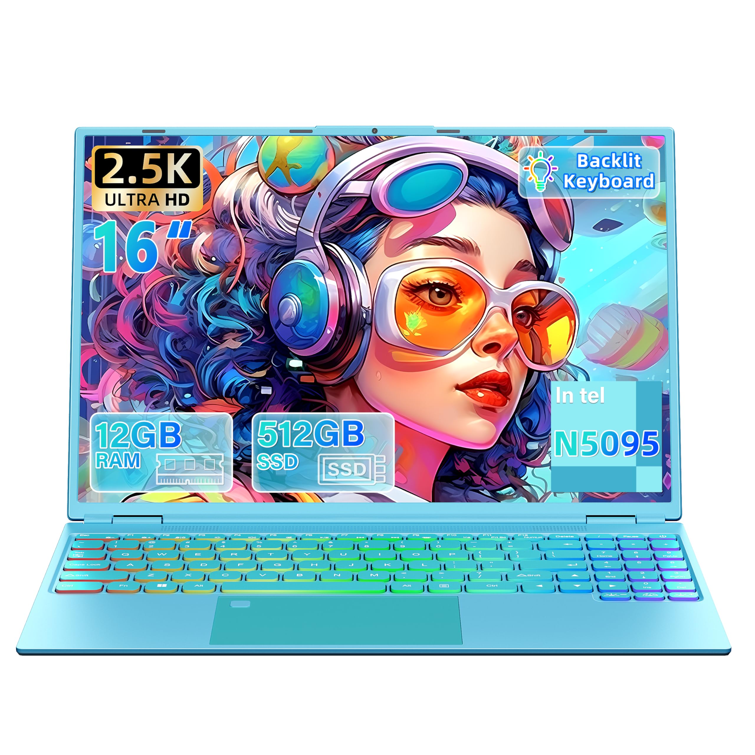 16" Laptop Ultra-Narrow bezels 2.5K FHD(2560x1600) IPS Screen, Celeron N5095,12G RAM, 1TB SSD,
