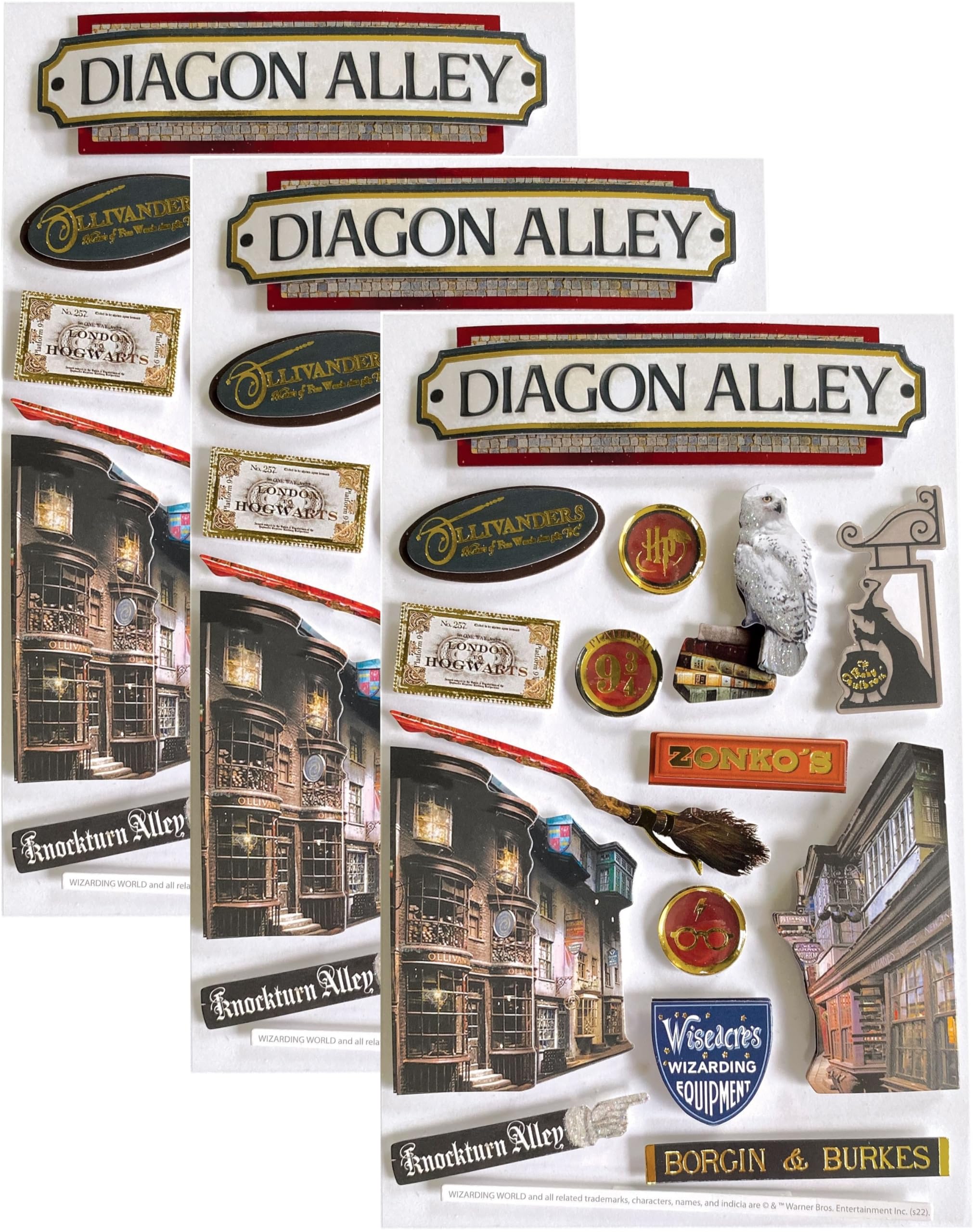 Paper House Productions Harry Potter Die-Cut 3D Scrapbook Sticker Sheet - Diagon Alley, 3-Pack