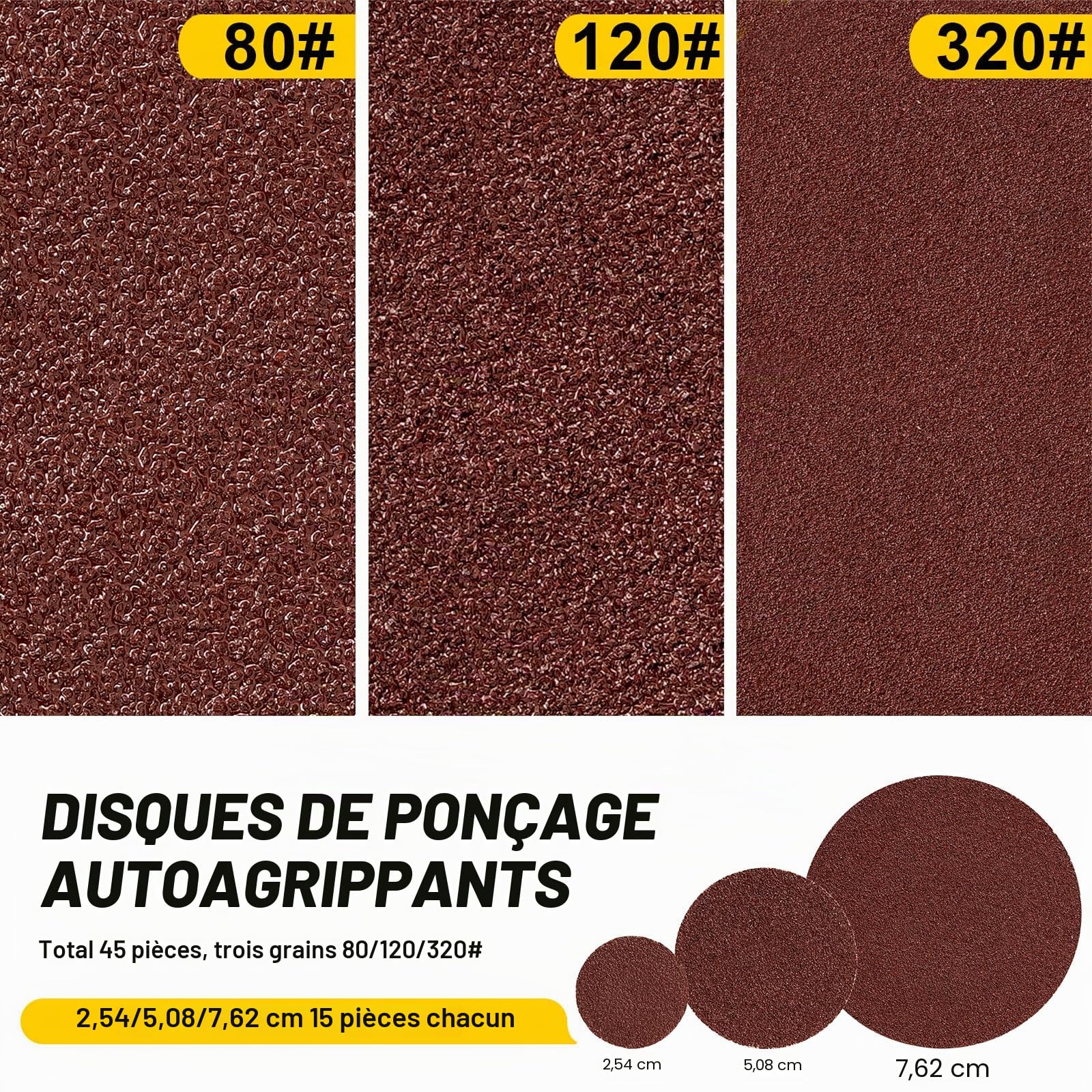SI FANG Kit Mini Ponceuse Pneumatique, Ponceuse Orbitale 25/50/75mm avec 45 Disques Abrasifs, Ponceuse de Voiture Pneumatique à Grande Vitesse, Pour le Polissage du métal et du bois