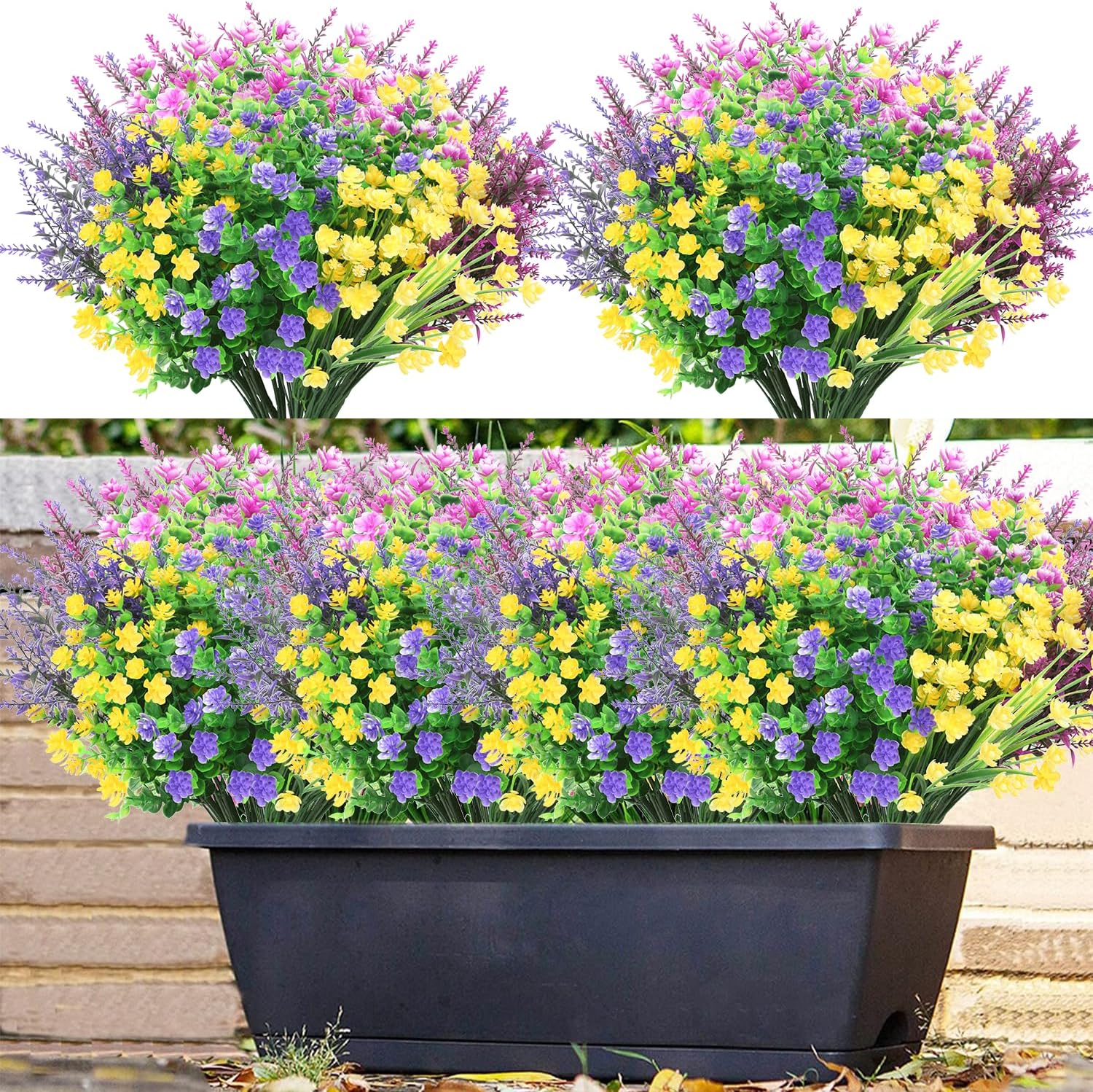 24 Bundles Fake Flowers, UV Resistant Artificial Flowers