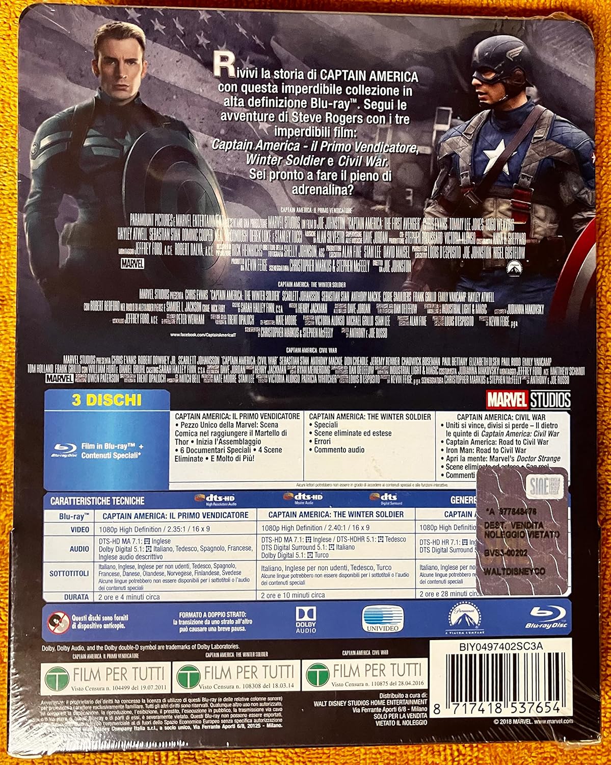 Captain America Trilogy Blu-ray Steelbook [ ITALY] REGION FREE