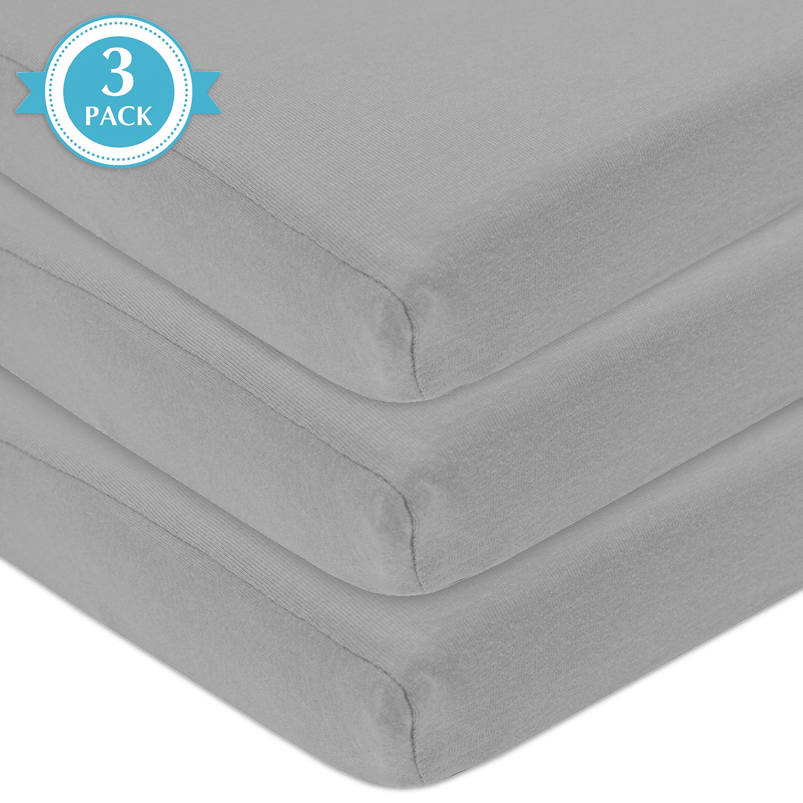 American Baby Company Confezione da 3 lenzuola con angoli per mini culla, 61 x 96,5 cm, morbide, traspiranti, neutre, 100% jersey di cotone, grigio, per ragazzi e ragazze, si adattano alla maggior