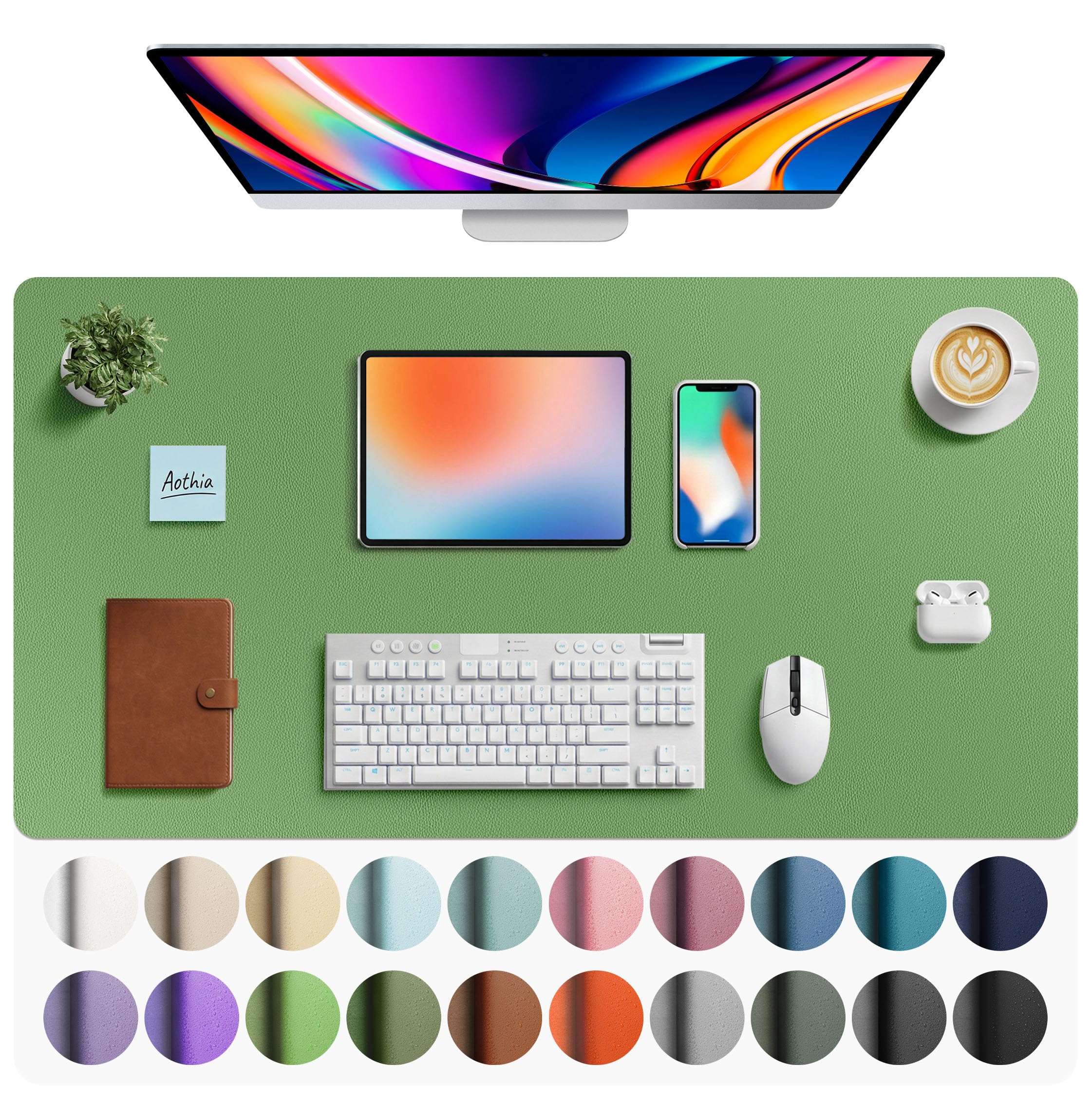 Aothia Faux Leather Desk Mat Large Mouse Pad, Olive Green, 40" x 24" | Protects Your Desk from Scratches, Stains, and Spills - main product image
