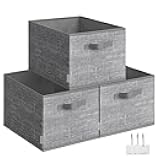 SONGMICS Storage Cubes, 15.7 x 11.8 x 9.5 Inches Non-Woven Fabric Bins with Double Handles, Set of 3, Closet Organizers for Shelves, Foldable, for Clothes, Cattail Gray UROB440G01