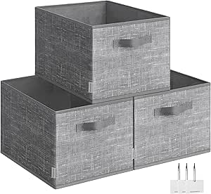 SONGMICS Scatole Portaoggetti Impilabili, Set Da 3 Con Coperchio E Chiusura Magnetica, Grigio (RLB12GY), 50x35x25 Cm (Grande) - 6