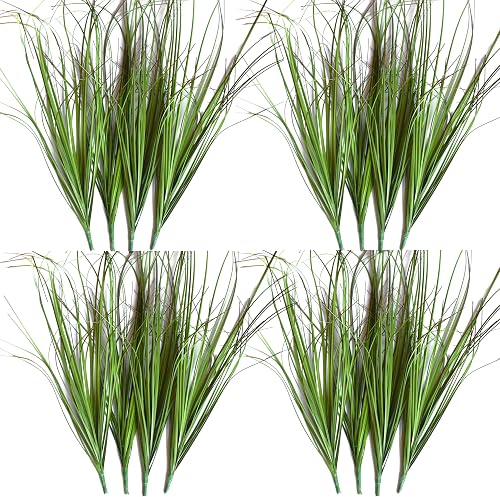 VANTREE 16PCS Fake Tall Grass Plant，UV Resistant Artificial Greenery Stems | Lifelike Artificial Onion Grass,Faux Shrubs Plants for Indoor Outdoor Patio Pots,Porch,Garden Beds,Window Boxes Vase Decor