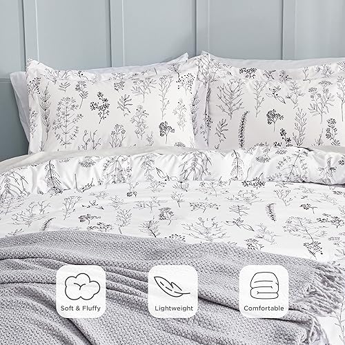 Miniatura 5 de Bedsure Juego de edredón tamaño Queen, edredón blanco, bonito juego de edredón floral para mujer, 3 piezas, 1 edredón reversible suave de primavera