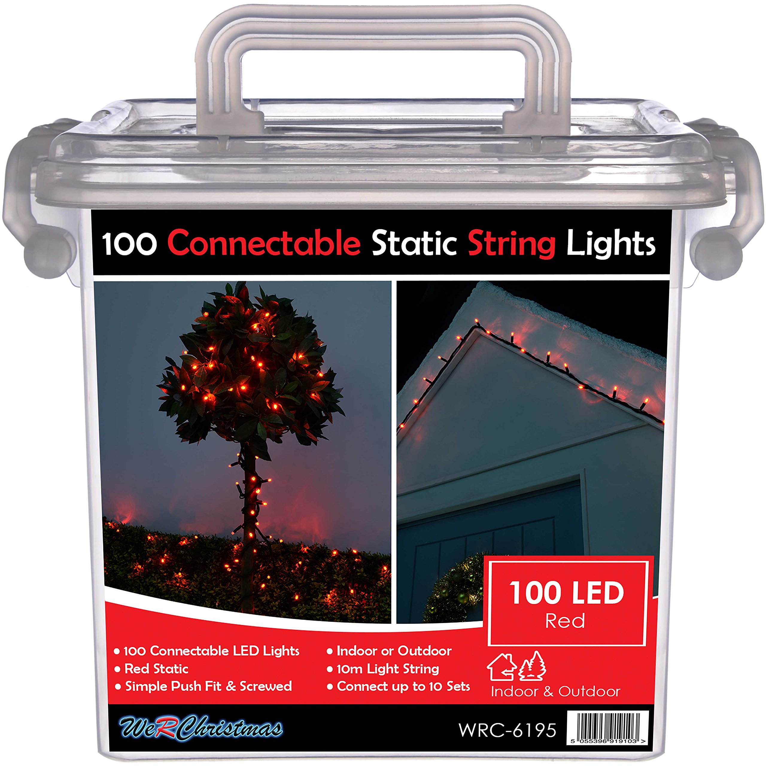 WeRChristmas Connectable Static LED String Lights with 2 Pin Male and Female Connector, 10 m - 100-LED, Red