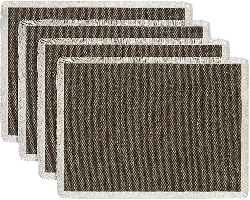 Miniatura 22 de Hausattire - Juego de 6 manteles individuales de algodón deshilachados para mesa de comedor 13x19 pulgadas | Mantel individual de estilo rústico