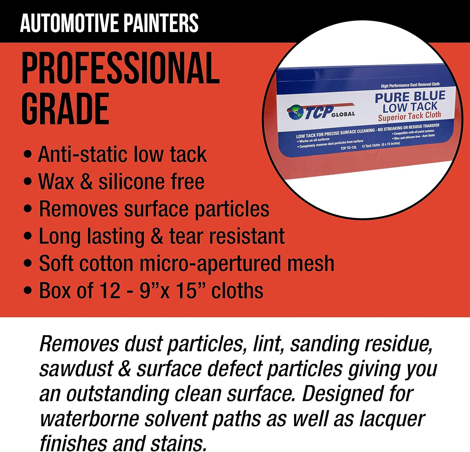 TCP Global Pure Blue Low Tack Superior Tack Cloth, 12-Pack, Automotive & Woodworking, Dust/Stain/Paint Rags, Tac Cloth for Autobody - Image 5