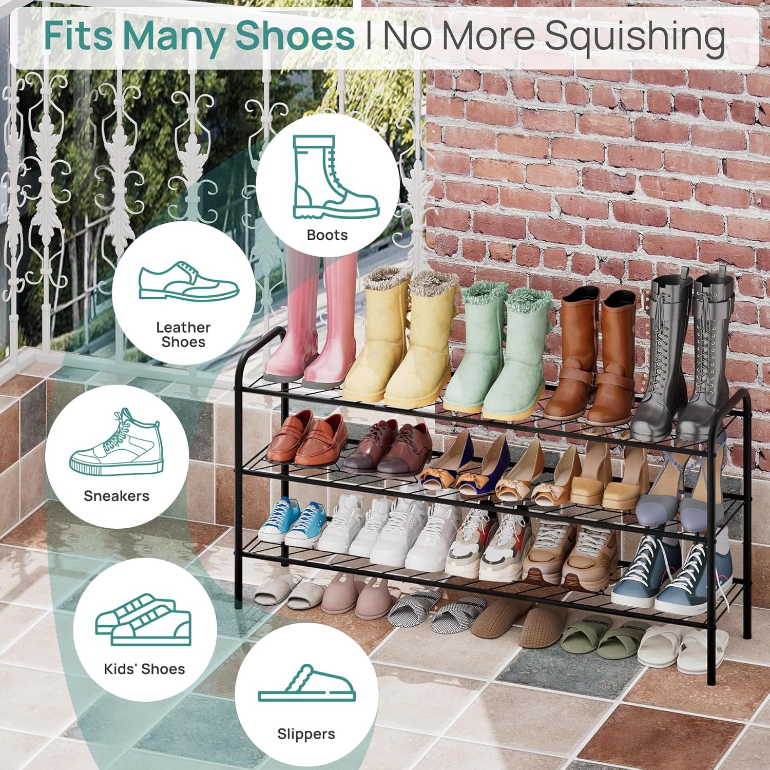 viewcare Long Shoe Rack for Closet, 3-Tier Extra Long Shoe Rack for Entryway & Garage, Sturdy Metal Construction, Shoe Organizer Holds 15-18 Pairs