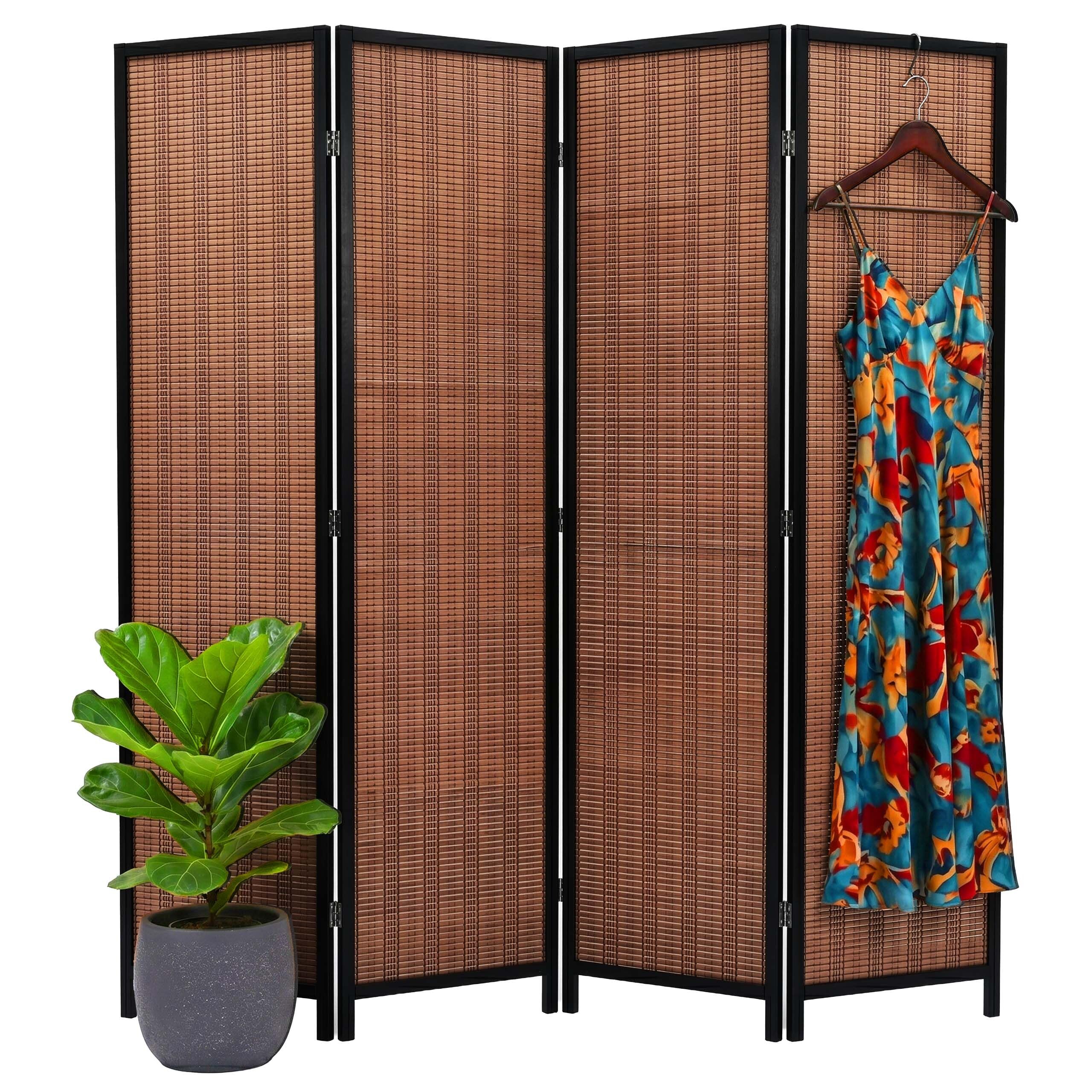 Relaxdays Paravent 4 Panneaux, Pliable, H x L : 170 x 160 cm, Marron