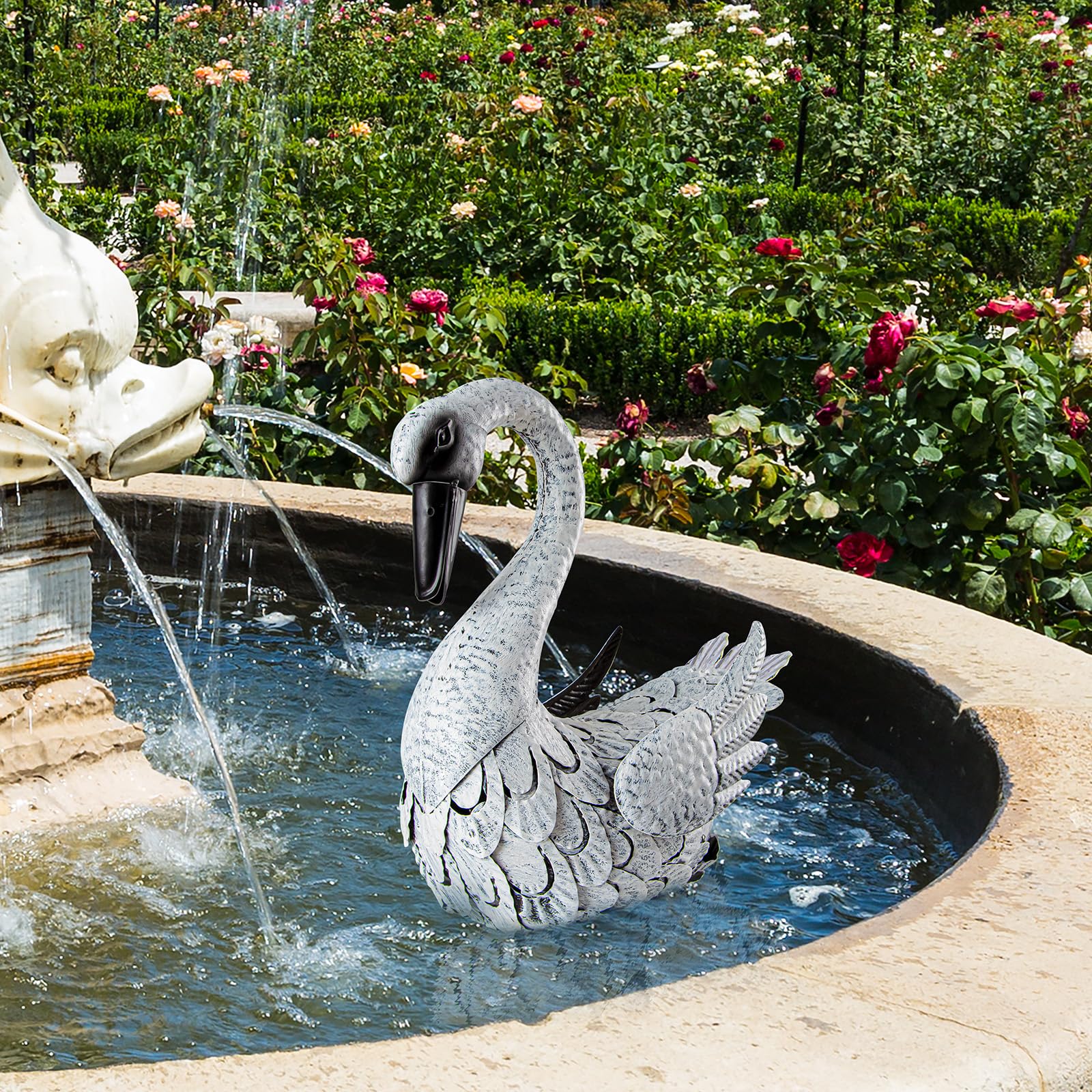 Estatua de jardín en forma de cisne blanco, en metal, decoración exterior para fuente de jardín, piscina, terraza