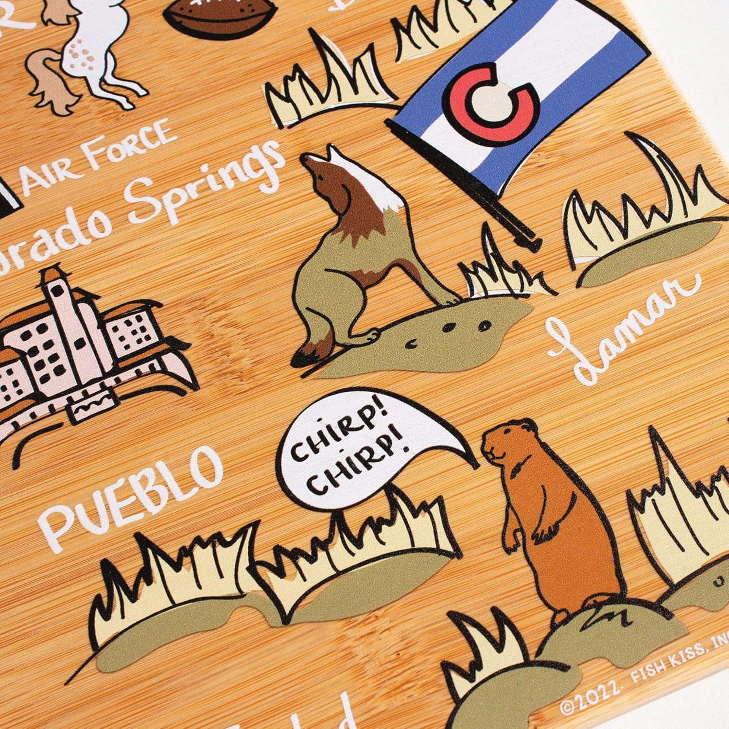 Totally Bamboo Colorado State Shaped Cutting Board and Charcuterie Serving Platter with Artwork by Fish Kiss, Includes Hang Tie for Wall Display - Image 2