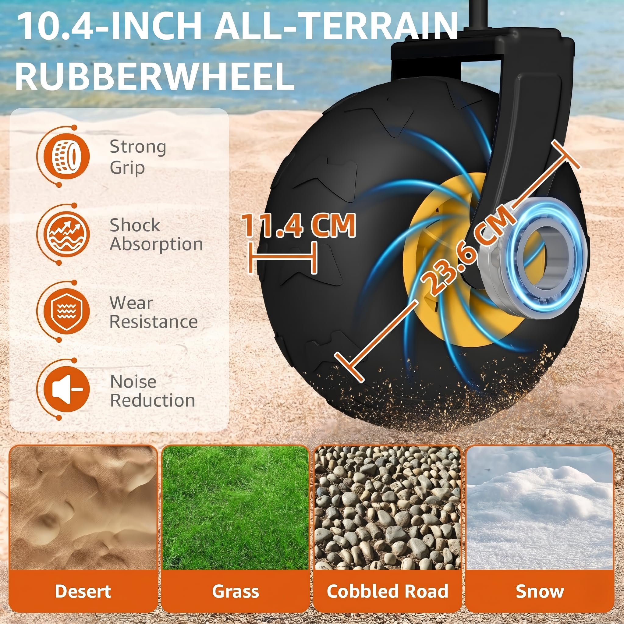 ROSONG Chariot de Plage Pliable avec Grosses Roues Chariot de Transport Tout-Terrain avec Hayon pour Objets Longs Remorque Jardin et Plage Camping Jardin, Noir
