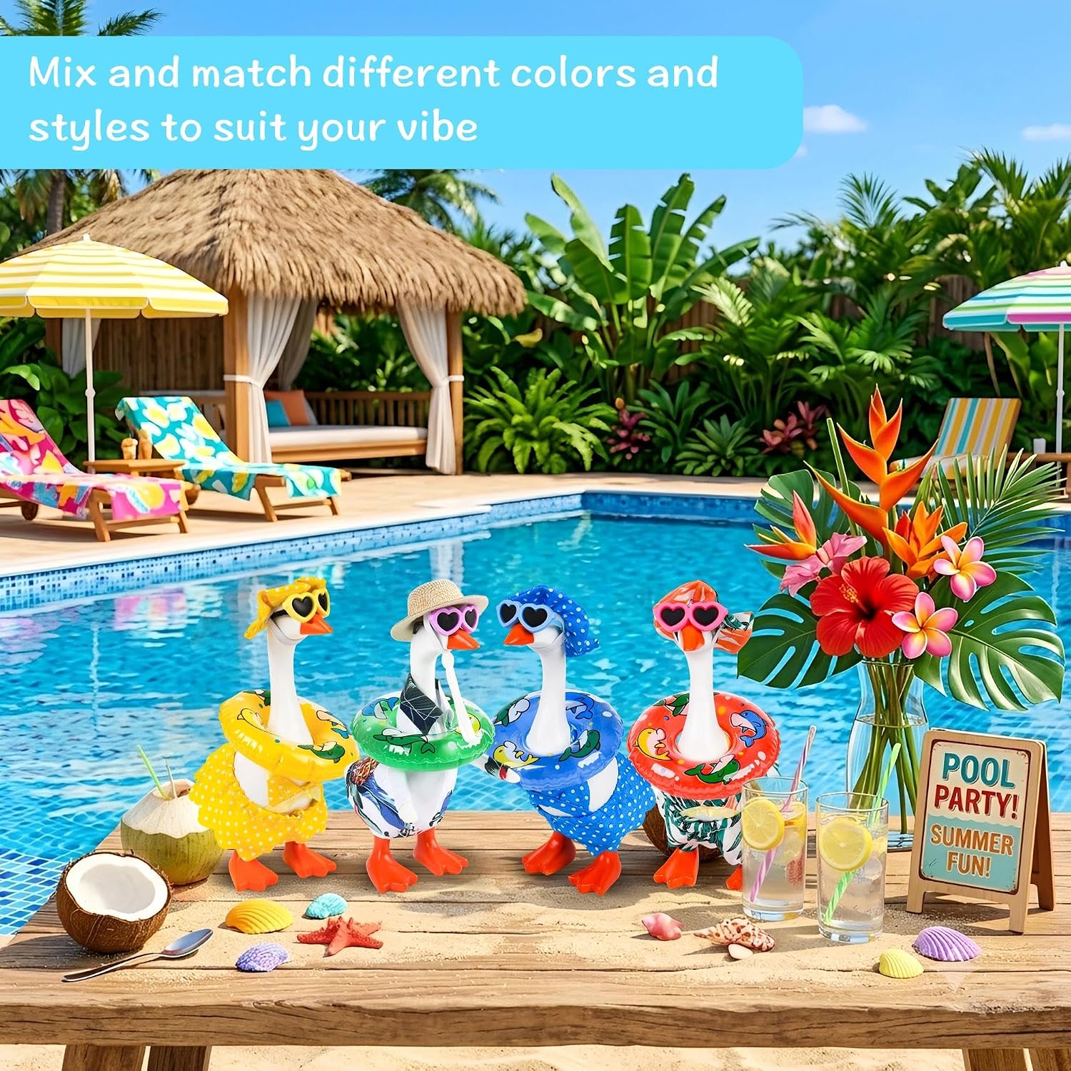 4 Sets Summer Desk Goose Outfits 7 Inches, Featuring Summer-Themed Knitted Goose Attire and Hat for Desk Magnetic Gooses-Shaped Keychain, Holiday Figurine Decorations (Yellow) image 4