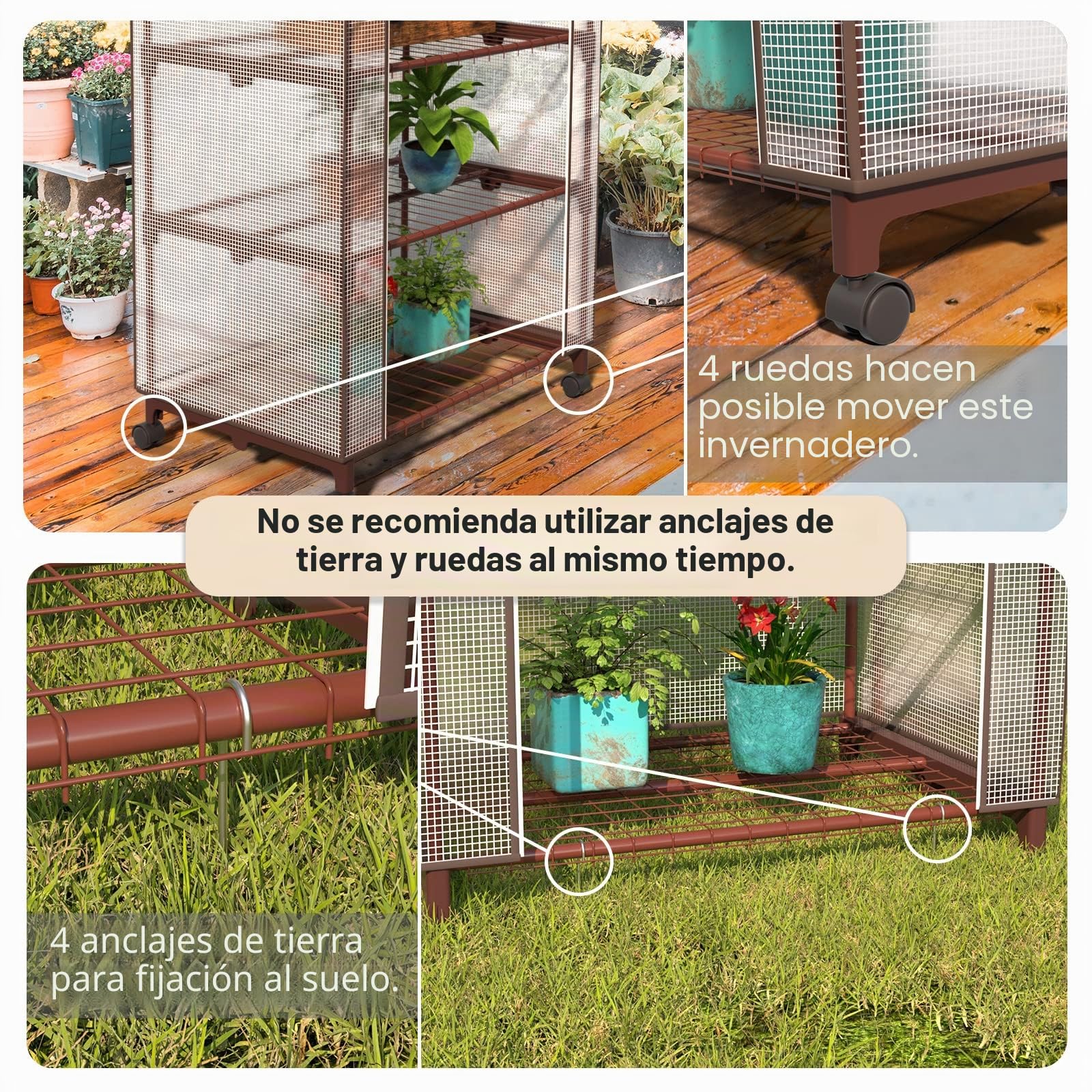 UDPATIO Invernadero Con 4 Niveles, Pequeño Invernadero Con Estantes, Puerta Enrollable, 4 Ruedas Y 4 Ganchos Para Tierra, 171x70x50 Cm, Ahorro De Espacio, Para Balcón, Habitación, Jardín