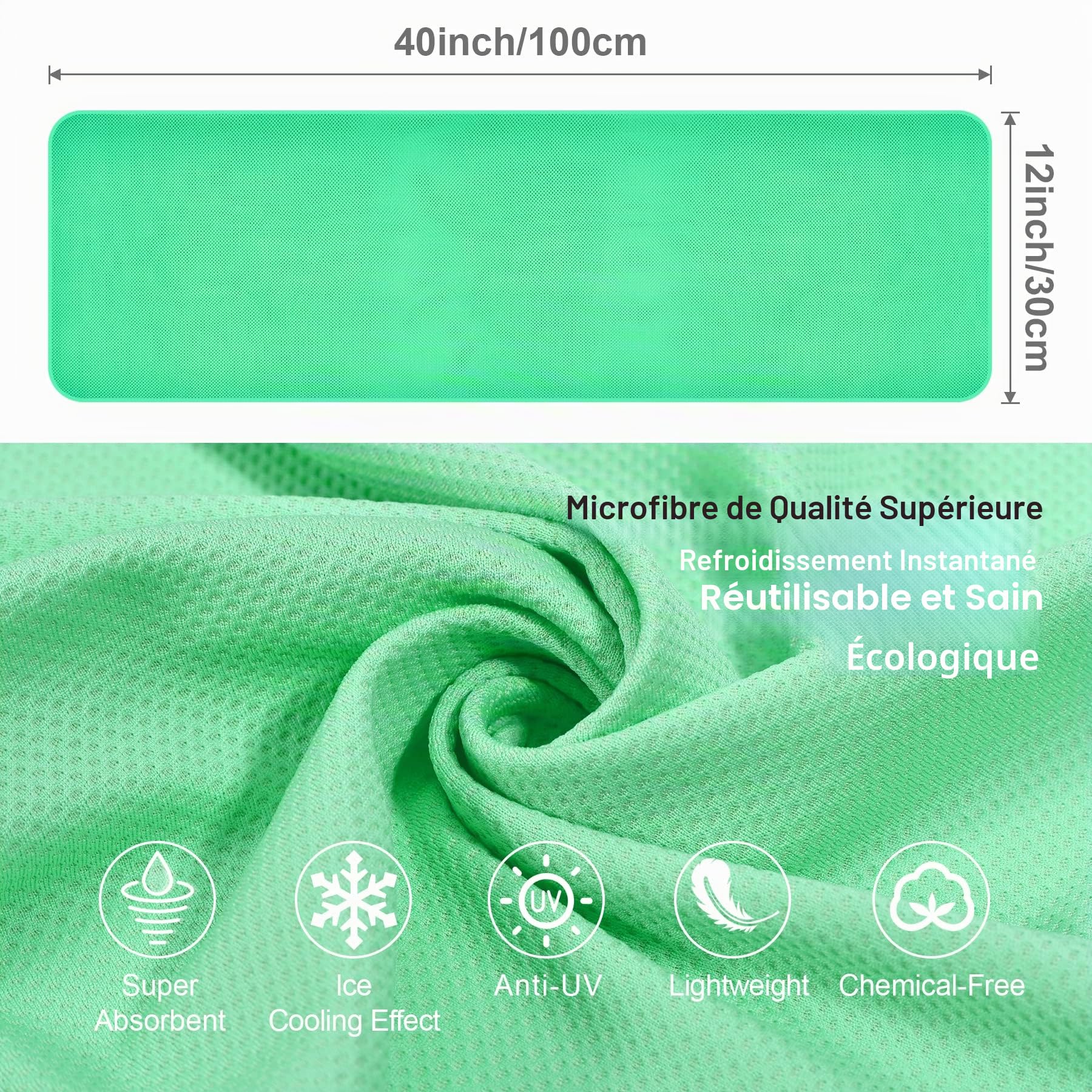 SZELAM Lot de 4 serviettes rafraîchissantes (101,6 x 30,5 cm), serviettes glacées, serviettes instantanées douces et respirantes, vert menthe, rose macaron, lavande macaron, bleu macaron