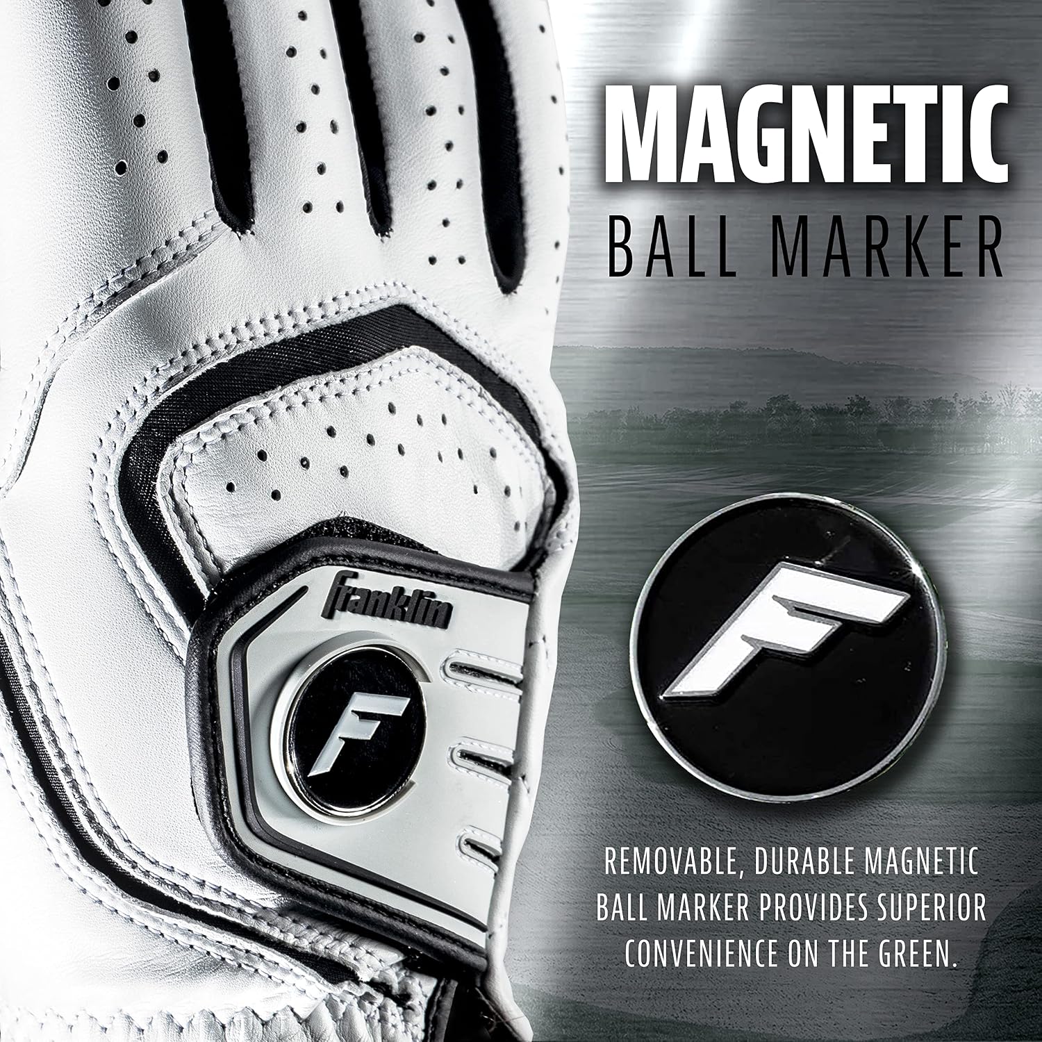 Franklin Sports Golf Glove - Pro Golf Gloves - Premium Leather Golfing Glove - Maximum Grip - White - Black