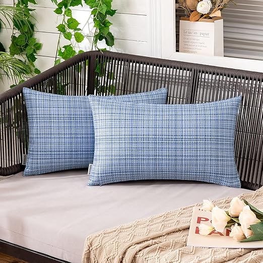 MIULEE Outdoor Waterproof Throw Pillow Covers Decorative Farmhouse Water Resistant Cushion Covers for Tent Patio Garden Couch Sofa Pack of 2, 12x20 Inch Light Blue