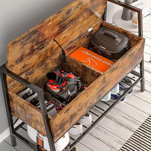 Miniatura 4 de IRONCK Banco de almacenamiento con caja superior elevadora, banco de zapatos de entrada con zapatero, banco de entrada de 39.4 pulgadas, organizador
