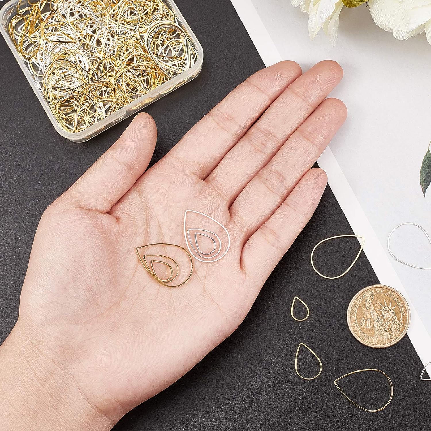 PH PandaHall 300pcs Drop Open Bezels for Resin 3 Sizes Earrings Beading Hoop Linking Rings Teardrop Connectors Charms Links Frames for Clay Earring Necklaces Bracelets Jewelry Making(Gold Silver) - Image 4