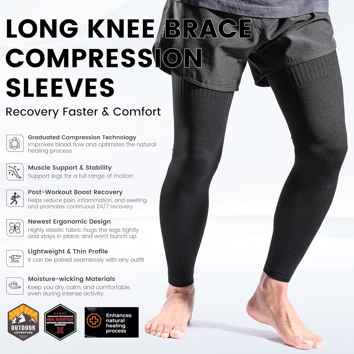 MGANG Full Leg Sleeves, Long Knee Brace for Basketball, Running, Meniscus Tear, ACL, Sport, Arthritis, Thigh & Calf Support for Men Women, Reduces Inflammation & Improves Circulation, All Black 2XL