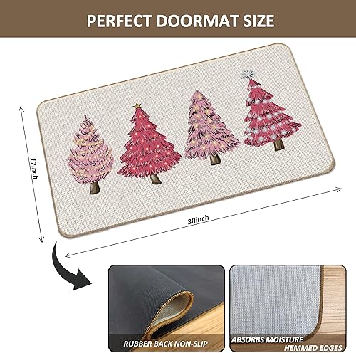 Miniatura 3 de Lacosu Tapete rosa para puerta de árbol de Navidad, tapete de árbol de Navidad, tapete de entrada para interiores y exteriores, decoración de