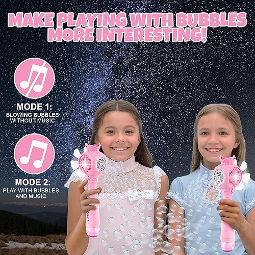 Miniatura 6 de ArtCreativity Varita mágica sopladora de burbujas con molino de viento desmontable, varita princesa para niñas con 2 botellas de solución de