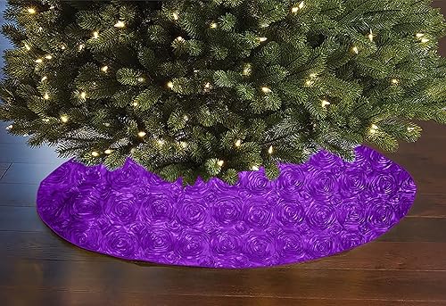 Miniatura 4 de Falda de árbol de roseta con cinta floral, decoración de Navidad de 52 pulgadas, decoración redonda de árbol de eventos festivos (rojo)