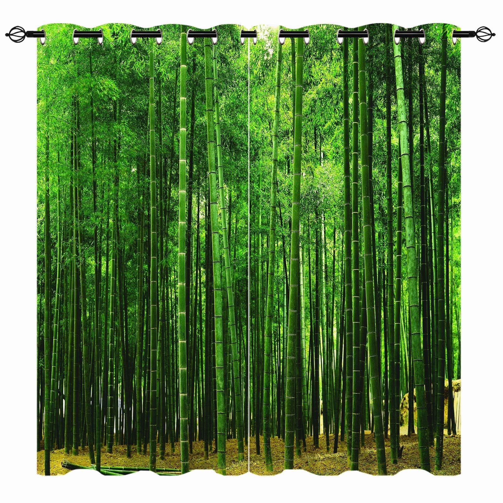 YUANZU Bamboo Forest Curtains - Green Nature Scenery Woodland Summer Wild Landscape Print Pattern Eyelet Blackout Thermal Room Darkening Window Drapes for Bedroom Living Room 2 Panels W229cm x D183cm