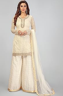 TRENDMALLS Women's Cotton Embroidery Salwar Suit Set Kurta Sharara with Dupatta Kurta Palazzo Set Stitched Ready To Wear