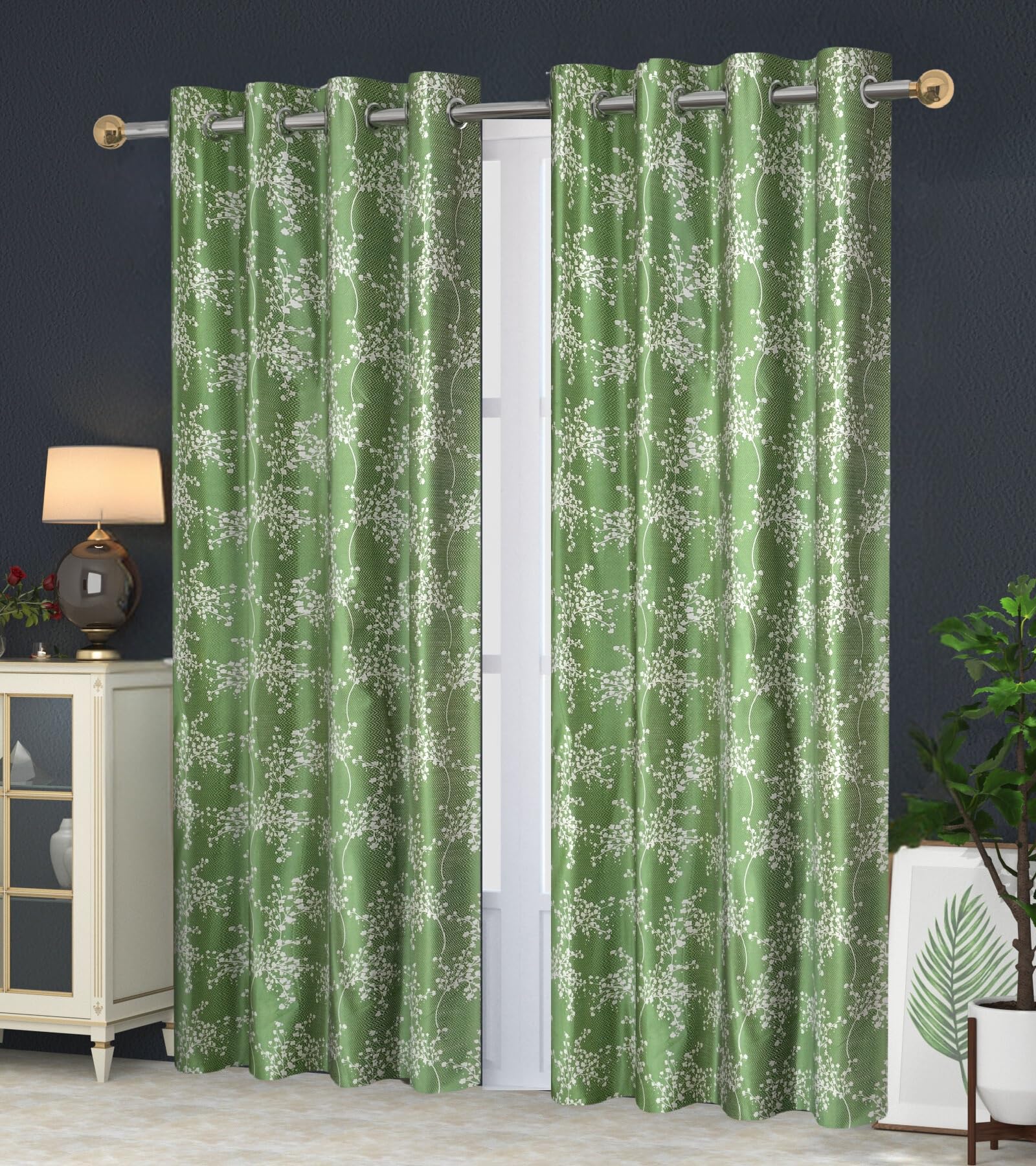 Buy Yarnis Floral Printed Light-Filtering Eyelets Curtains, Parda