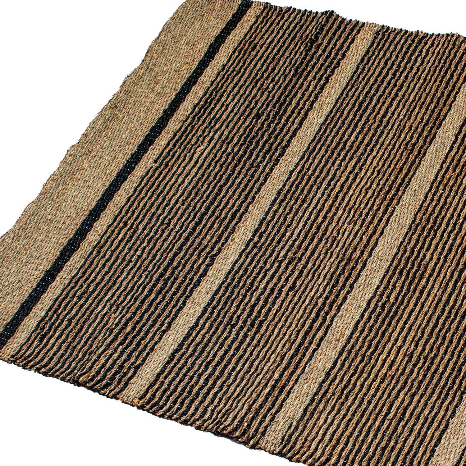 DRW Rechteckiger Teppich aus Seegras in Natur und Schwarz, 1 x 170 x 120 cm
